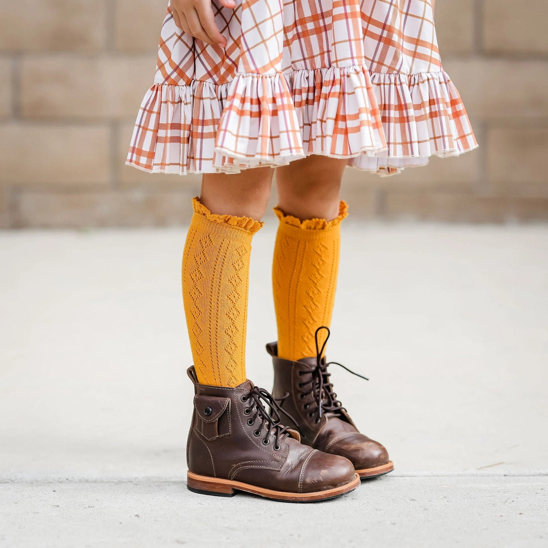 Marigold Fancy Lace Top Knee High Socks