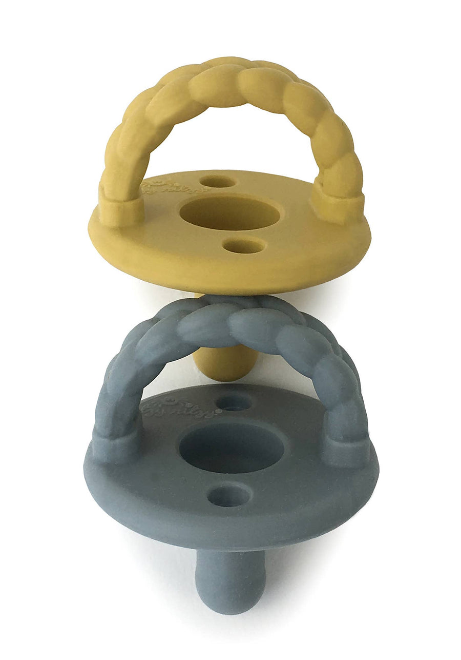 Sweetie Soother™ Pacifier Set - Mustard & Gray Braids