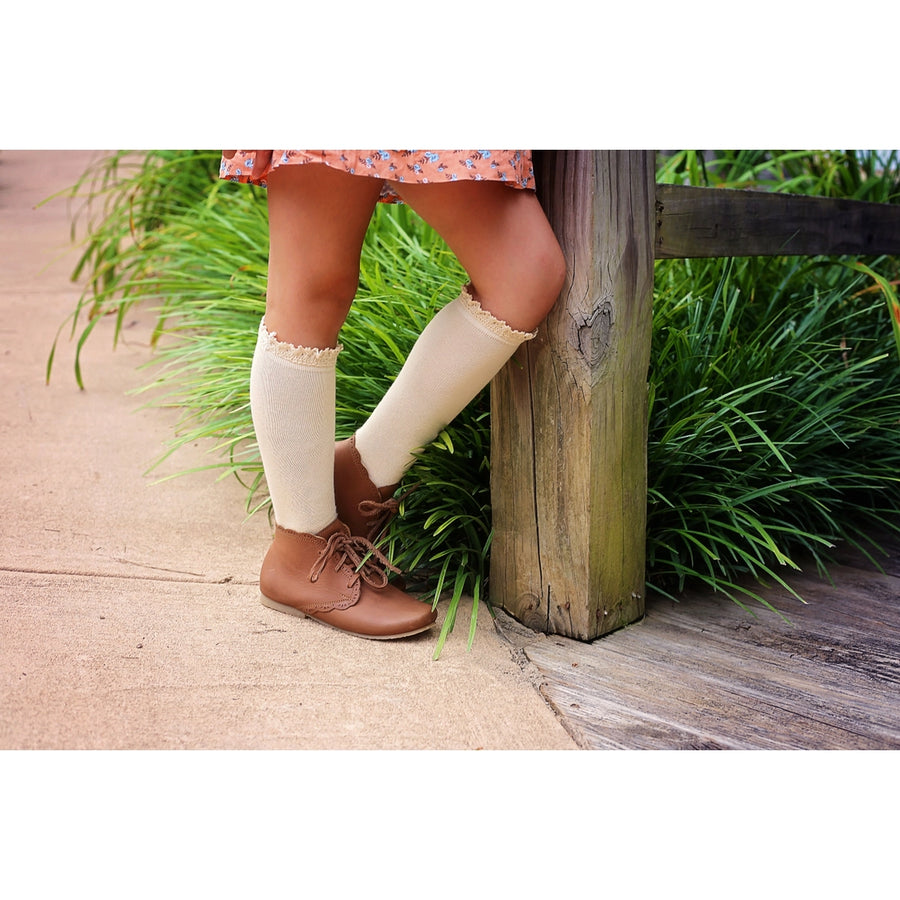 Vanilla Cream Lace Top Knee Highs